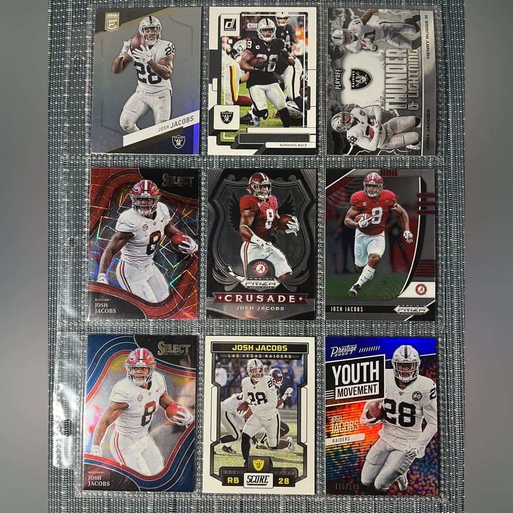 🏈 Josh Jacobs NFL National Football League Sports Trading Cards, Qty 9, Lot 1
